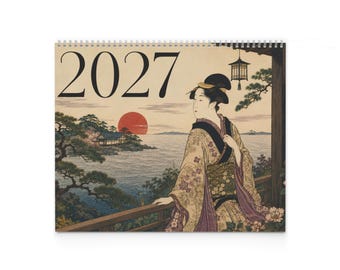 Vintage Japanese Ukiyo-e 2027 Wall Calendar | Geisha Landscape Calendar