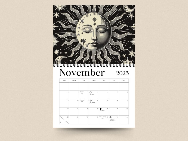 2025 Calendar Moon Phases 2025 Monthly Planner Moon Calendar - Etsy