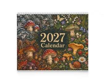 Whimsical Mushroom Illustration Wall Calendar | 2027 Monthly Calendar
