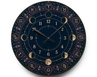 Zodiac Moon Phases Acrylic Wall Clock | Astrology Signs, Lunar Design