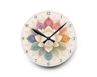Chakra Lotus Mandala Acrylic Wall Clock | Colorful Spiritual Home Decor