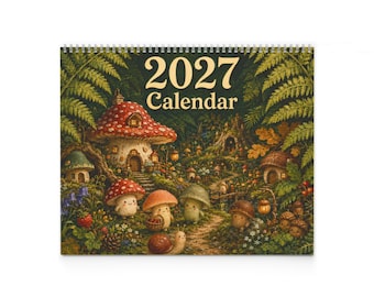 Mushroom Fairy Village Wall Calendar | 2027 Monthly Planner