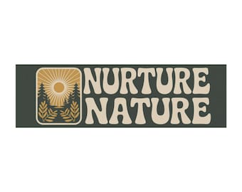 Nurture Nature car magnet | Retro sun, trees, leafy emblem