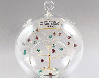 Our First Christmas Ornament Couples 1st Christmas Ornament Personalized Birthstone Tree Custom Gift Idea with Swarovski Crystal Elements