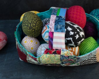 Stuffed Easter Egg Softies with Vintage Quilt Basket