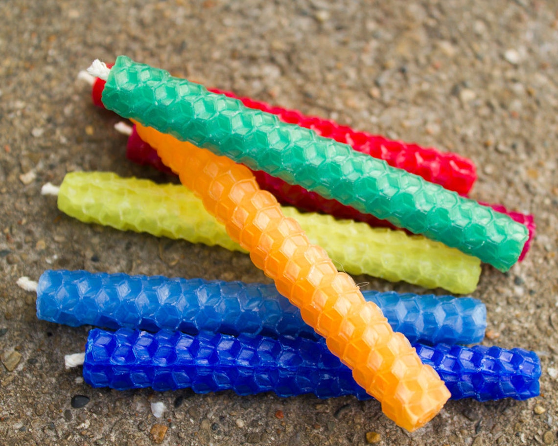 Rainbow Beeswax Birthday Candles Set of Seven Rolled Beeswax Etsy