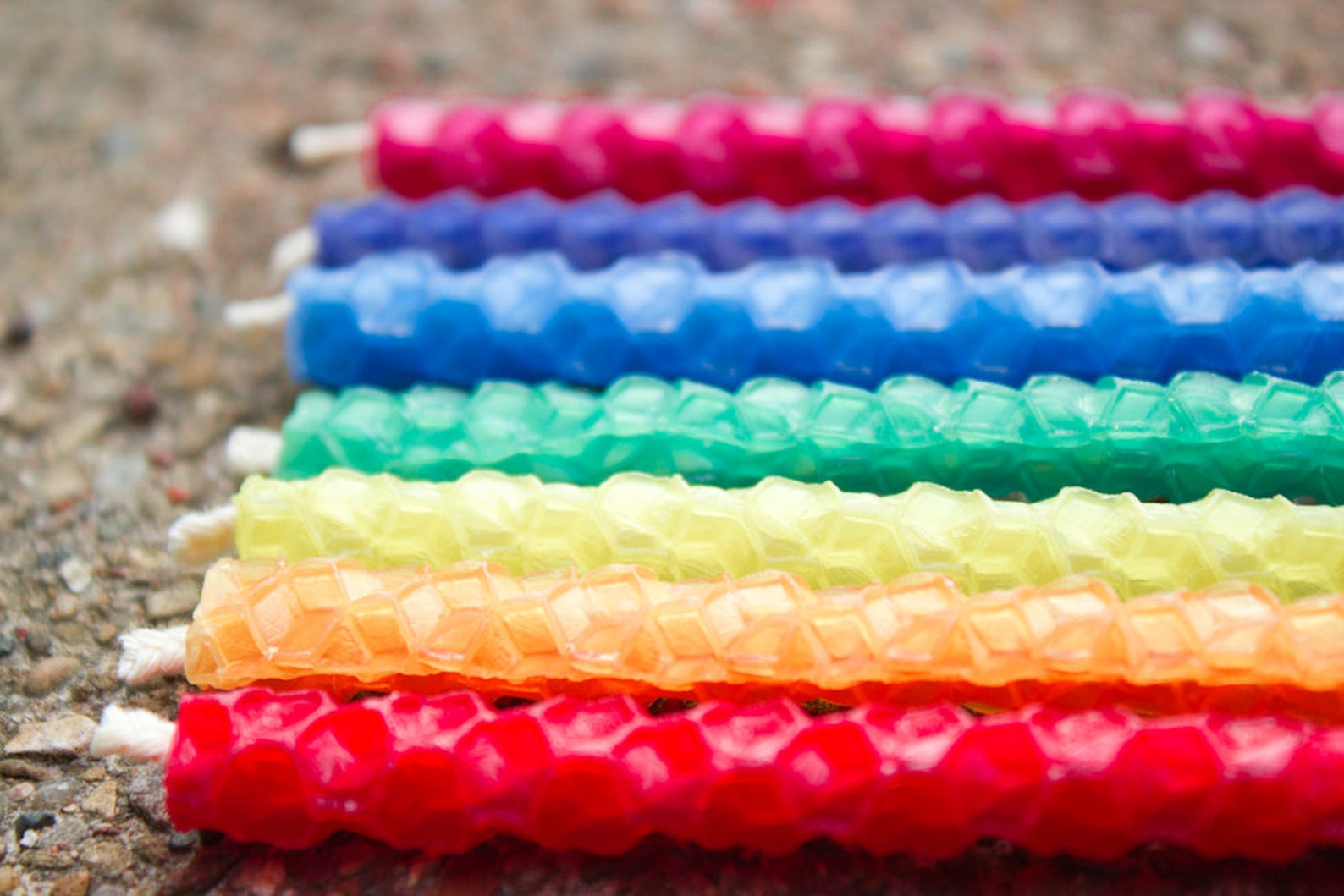 Rainbow Beeswax Birthday Candles, Set of Seven Rolled Beeswax Candles