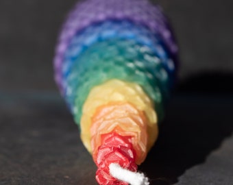 Rainbow Rolled Beeswax Taper Candle, 4"