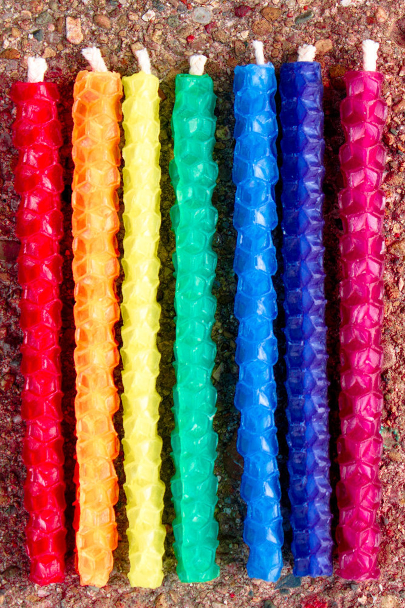 Rainbow Beeswax Birthday Candles Set of Seven Rolled Beeswax Etsy
