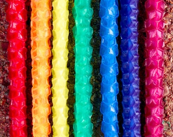 Rainbow Beeswax Birthday Candles, Set of Seven Rolled Beeswax Candles