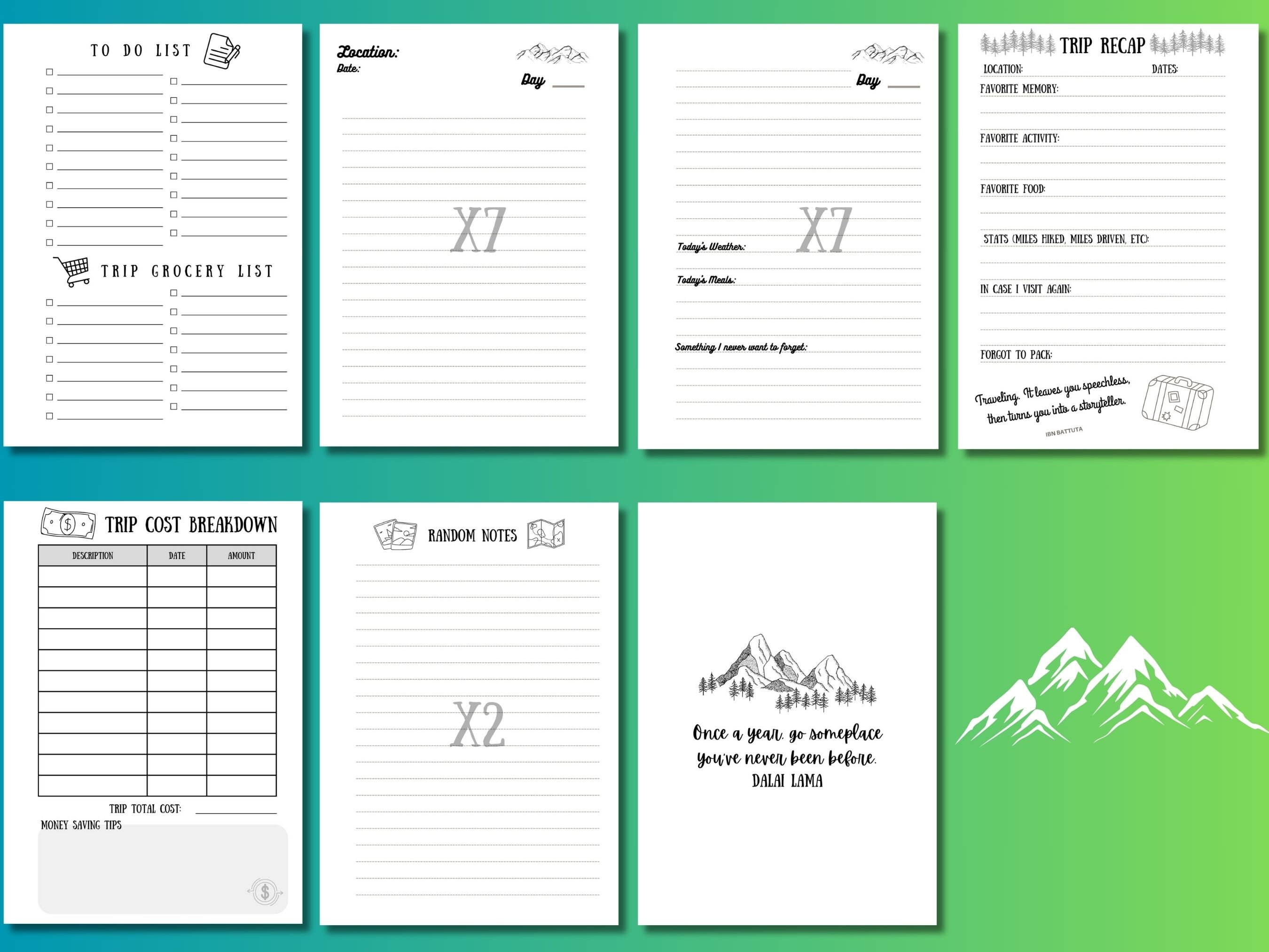 Travel Itinerary and Journal Inserts for Junior Discbound Notebook | 8 ...