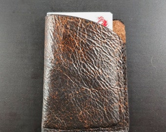 NEW Handmade Slim Minimalist BROWN leather wallet front pocket Micro Wallet NWOT