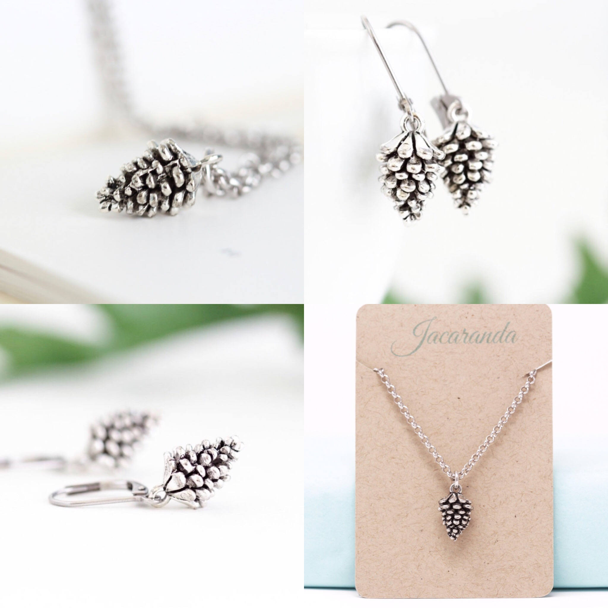 Pine Cone Jewelry Gift Set Woodland Jewelry Silver Pine Cone Etsy