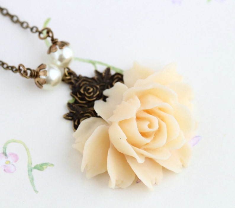 Cream Rose Necklace Statement Necklace Vintage Style - Etsy