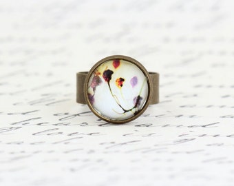 Nature Ring - Fashion Ring - Floral Print Ring - Nature Jewelry - Adjustable Ring - Brass Ring - Gift For Woman - Photo Ring - Brass Ring