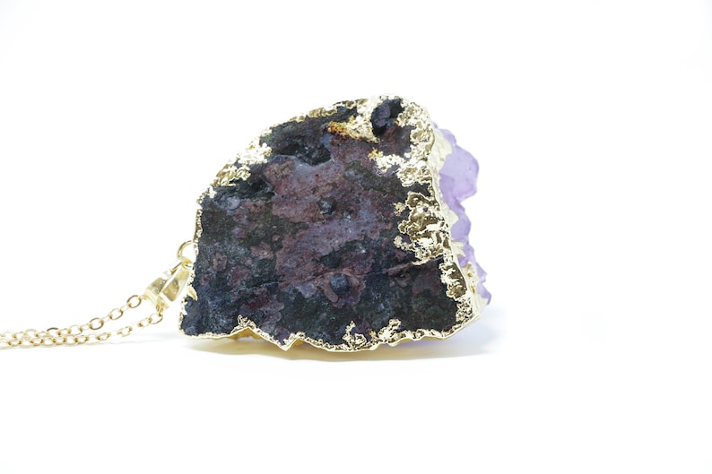 Heavy Necklace Rough Stone Purple Crystal Gemstone Necklace Statement Pendant Amethyst Crystal Necklace February Birthstone