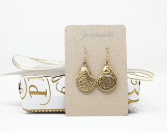 Brass Shell Earrings - Oyster Shell Dangle Earrings - Ocean Earrings - Beach Jewelry - Seashell Jewelry