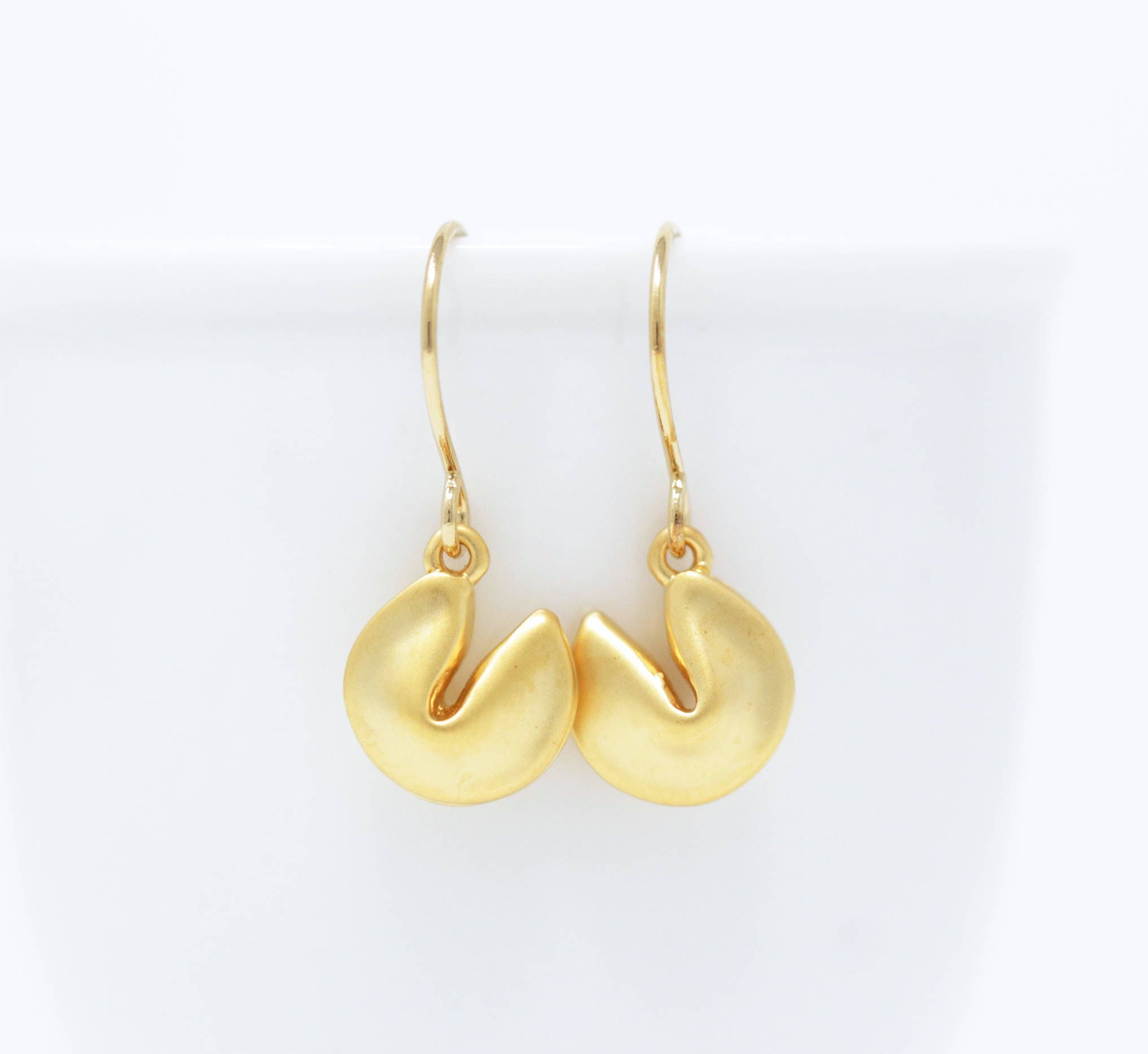 Lucky Charm Earrings Gold Fortune Cookie Dangle Earrings Etsy