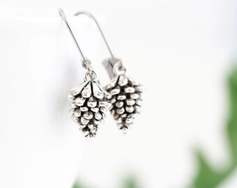 Woodland Earrings - Pinecone Earrings - Silver Pine Cone Earrings - Charm Earrings - Rustic Jewelry - Nature Themed Jewelry - Gift For Her