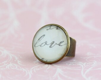 Love Ring - Statement Ring, Romantic Ring, Gift For Wife, Girlfriend, Brass Ring, Cocktail Ring, Mothers Day Gift