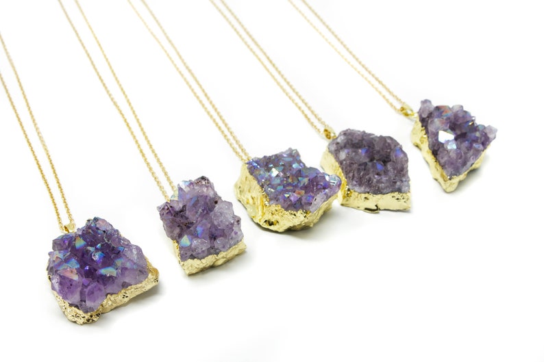 Heavy Necklace Rough Stone Purple Crystal Gemstone Necklace Statement Pendant Amethyst Crystal Necklace February Birthstone