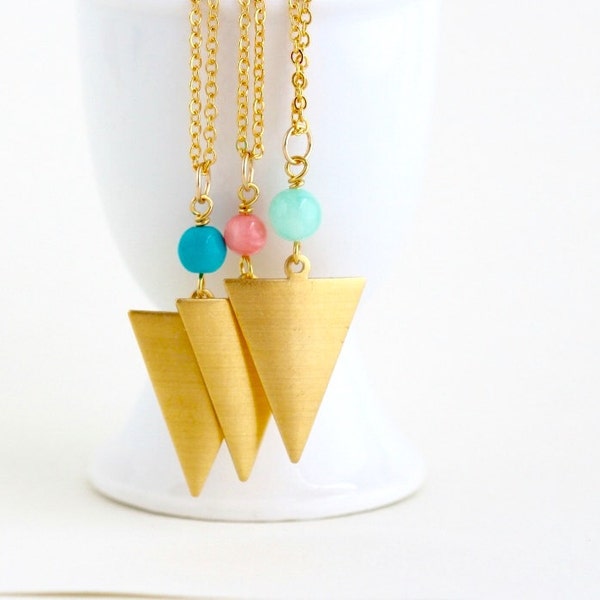 Geometric Necklace, Simple, Brass Triangular Necklace,Gold Plated Chain, Lightweight Necklace, Girlfriend Gift