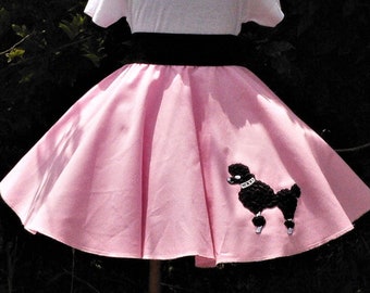Retro 50's Sock Hop Pink Circle Skirt with Black Poodle Pink Poodle Skirt for Girls and Babies