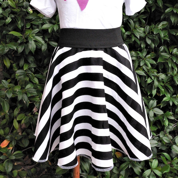 Retro 50's Sock Hop Black and White Wide Stripe Circle Skirt for Girls and Babies