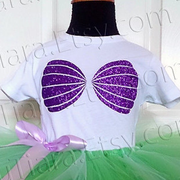 Mermaid Shirt, Purple Glitter Mermaid Seashell Bra Top, Child's Tshirt, Sea Shells Tee, Babies Tween Girls, Mermaid Birthday Shirt Only