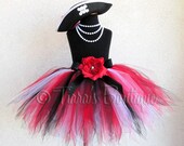 Red Black White Pirate Pixie Tutu and Hat Costume Set - Custom Sewn 15 39 39 Pixie Tutu w Pirate Hat - Skull and Crossbones - sizes up to 5T