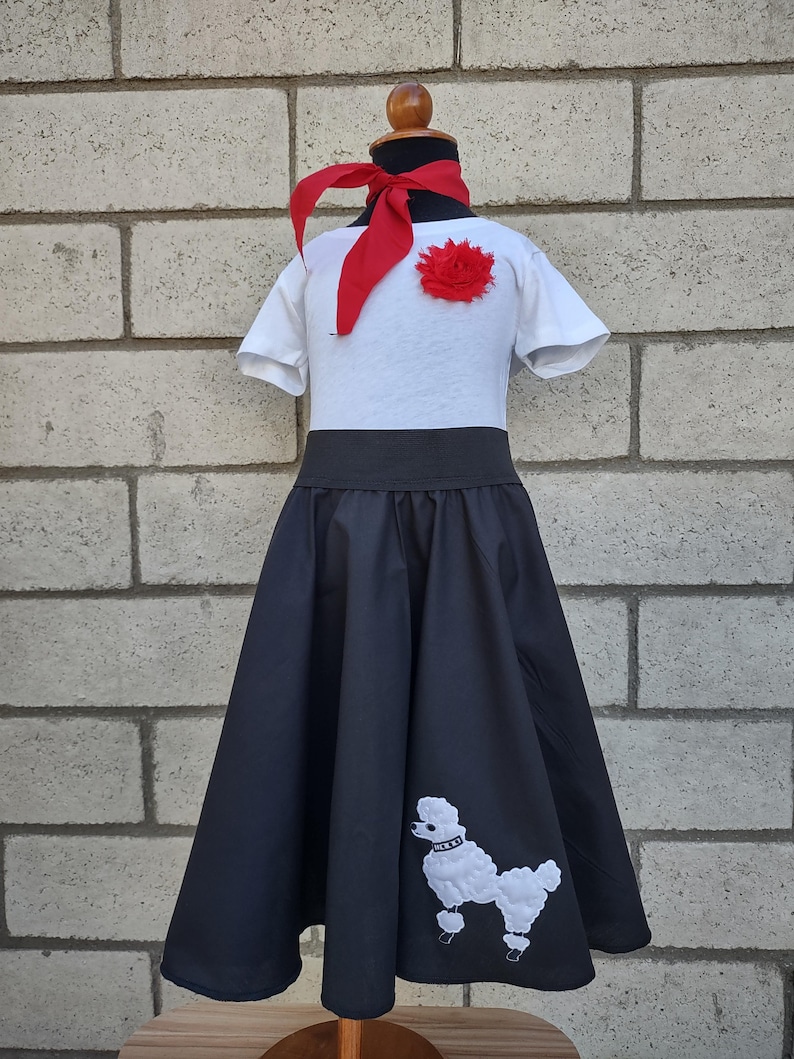 Retro 50's Sock Hop Black Circle Skirt with White Poodle Black and White Poodle Skirt for Girls and Babies image 7