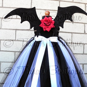 Black and White Striped Skeleton Inspired Tutu Dress with Bat Wings - Girls Tutu Dress Sewn Tutu up to 30" long - sizes 2T up to 5T