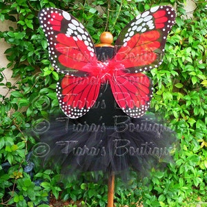 Black Tutu and Wings - Midnight Monarch - Sewn 8'' Pixie Tutu & 15" x 13" Butterfly Wings - Baby, Toddler Halloween Costume