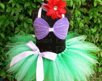 Mermaid Tutu, Girls Mermaid Tutu Set, 11" Girls Pixie Tutu Mermaid Costume, sizes 6, 7, 8 - tutu, sea shell seashell bra top, headband