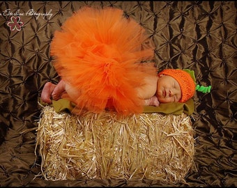 Pumpkin Tutu - My First Pumpkin Costume - Orange Infant Tutu & Hat Set - 6'' Infant Toddler Tutu w/ Beanie - up to 24 months