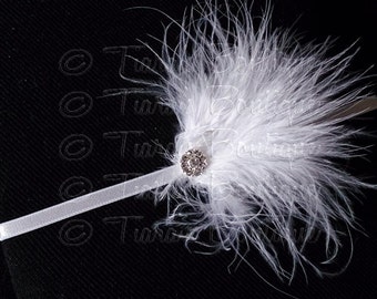 Feather Headband, extra small white marabou fluff feather headband with rhinestone embellishment, baby photo prop