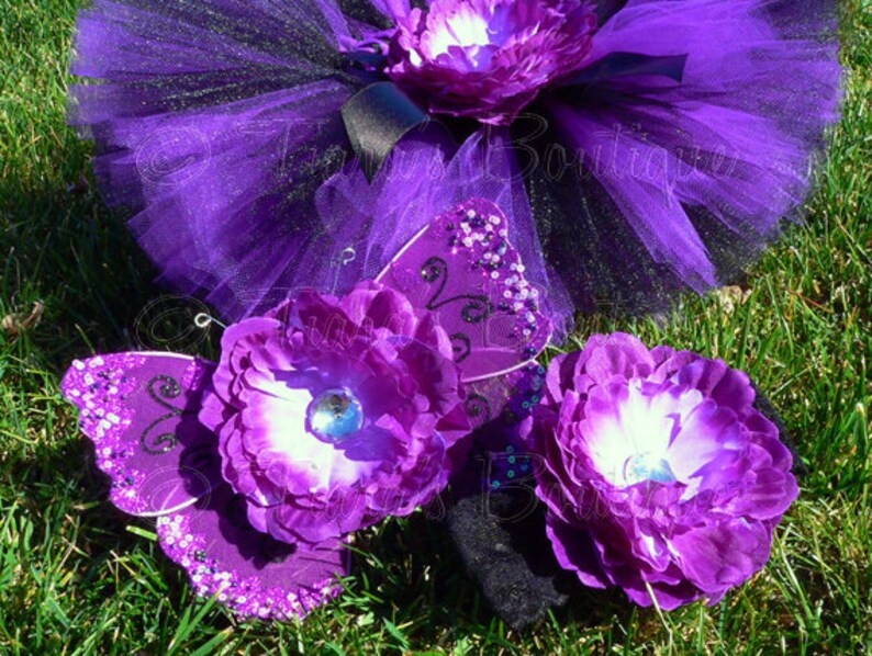 sizes newborn to 24 months Birthday Girl Set Purple Black Tutu Set Baby Tutu Butterfly Wings Sewn 6/'/' Tutu Fairy Wings /& Headband