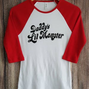 Comic Book Character Shirt, Comic Villain Squad Daddy&#39;s Monster Women&#39;s Fitted Red Sleeve Shirt Cosplay Costume