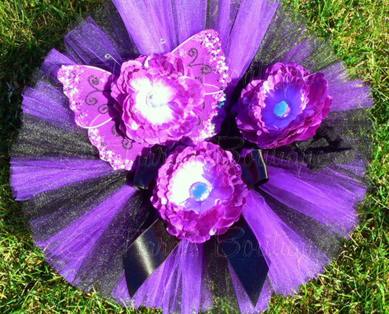 sizes newborn to 24 months Birthday Girl Set Purple Black Tutu Set Baby Tutu Butterfly Wings Sewn 6/'/' Tutu Fairy Wings /& Headband