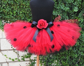 Tutu Halloween Costume - Teen Adult Women - Custom sewn costume tutu - Layered Ladybug - up to 12" long