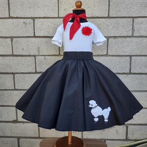Retro 50's Sock Hop Black Circle Skirt with White Poodle Black and White Poodle Skirt for Girls and Babies image 2