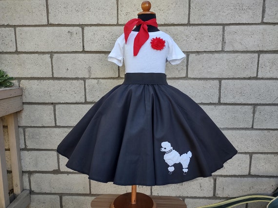 Retro 50's Sock Hop Black Circle Skirt With White Poodle Black and