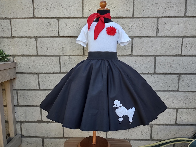 Retro 50's Sock Hop Black Circle Skirt with White Poodle Black and White Poodle Skirt for Girls and Babies image 2