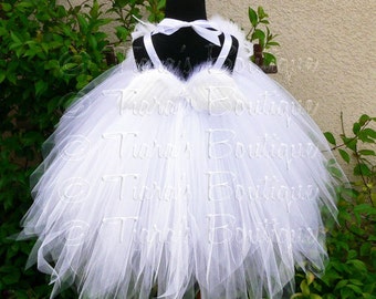 White Angel Tutu Dress Costume - Angelica - Custom Sewn Pixie Tutu Dress w/ Angel Wings - up to 5T - for Halloween, Valentine's Day