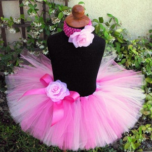 pink tutu and flower headband set POSITIVELY PINK Includes a custom sewn 8 tutu and flower headband sizes Newborn up to 5T image 3