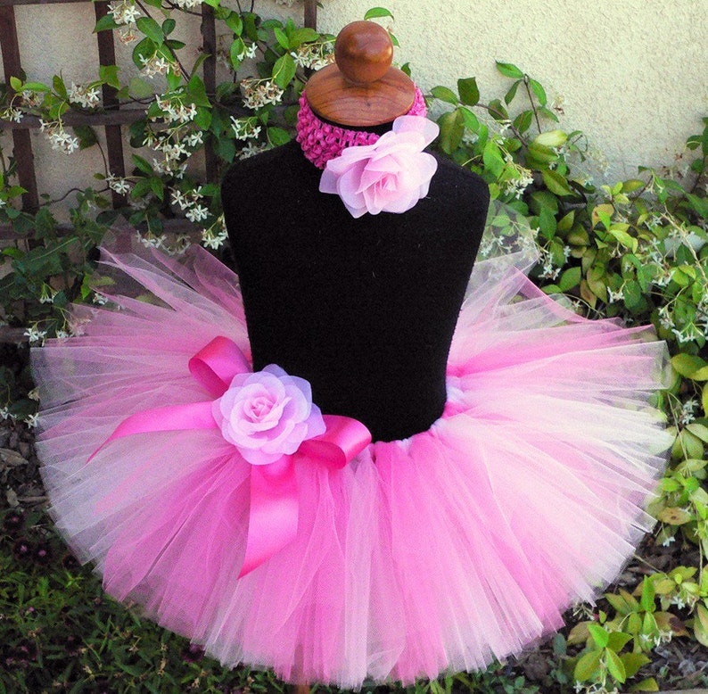pink tutu and flower headband set POSITIVELY PINK Includes a custom sewn 8 tutu and flower headband sizes Newborn up to 5T image 3