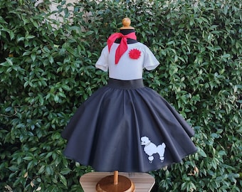 Retro 50's Sock Hop Black Circle Skirt with White Poodle Black and White  Poodle Skirt for Girls and Babies