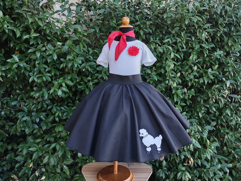 Retro 50's Sock Hop Black Circle Skirt with White Poodle Black and White Poodle Skirt for Girls and Babies image 8