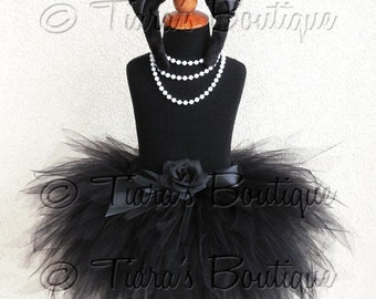 Black Cat Tutu Halloween Costume - Obsidian Kitty - Black Custom Sewn 3 Tiered 15" Pixie Tutu w/ Cat Ears & Tail - Girls sizes 6 to 8