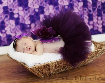 Baby Tutu Fairy Wings Costume - Plum Fairy Tutu Set - Sewn 6'' Tutu Wings & Headband - Eggplant Purple - sizes newborn to 12 months